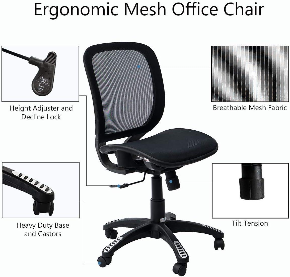 ErgoFlex 25" Black Mesh Ergonomic Swivel Armless Office Chair