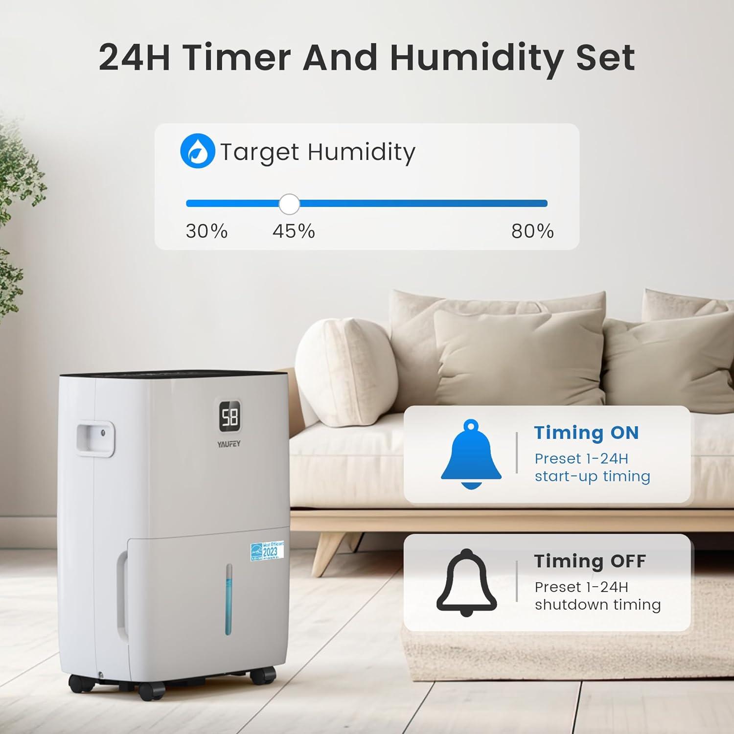 Yaufey 80 Pints White Energy Star Whole House Dehumidifier