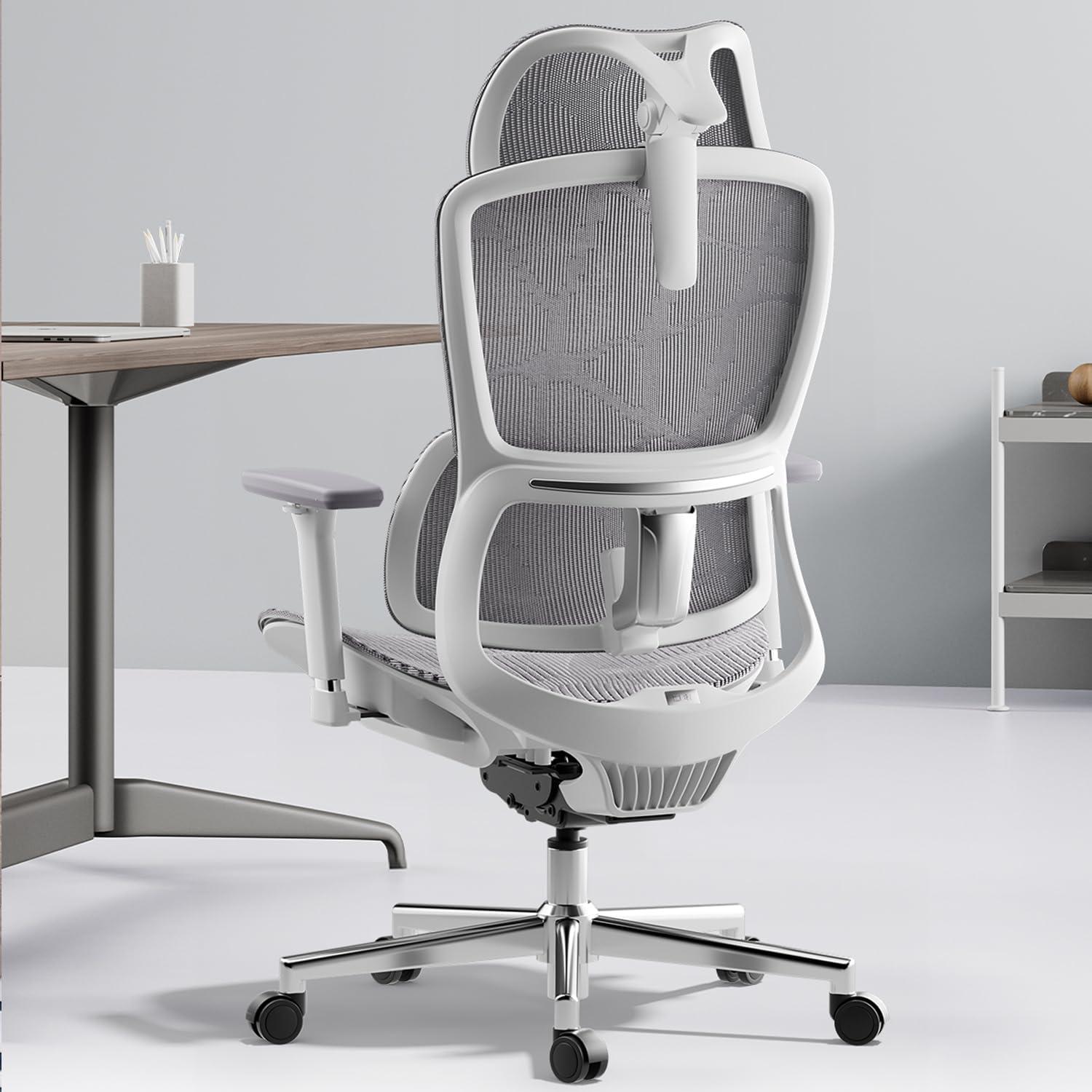 Hbada E2 White Ergonomic Mesh Office Chair with Adjustable Lumbar Support