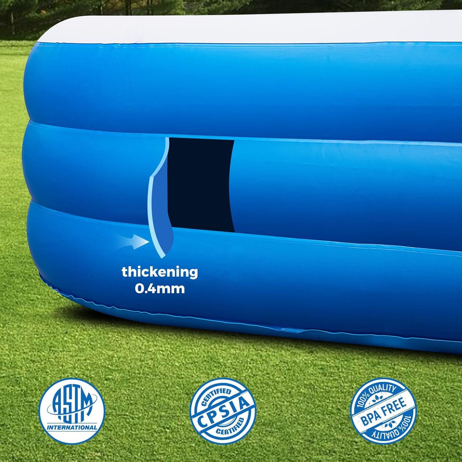 Family Pool Inflatable with Pump - 130'' x 72'' x 22'' Swimming Lounge Pools for Adults Family (sea Blue)