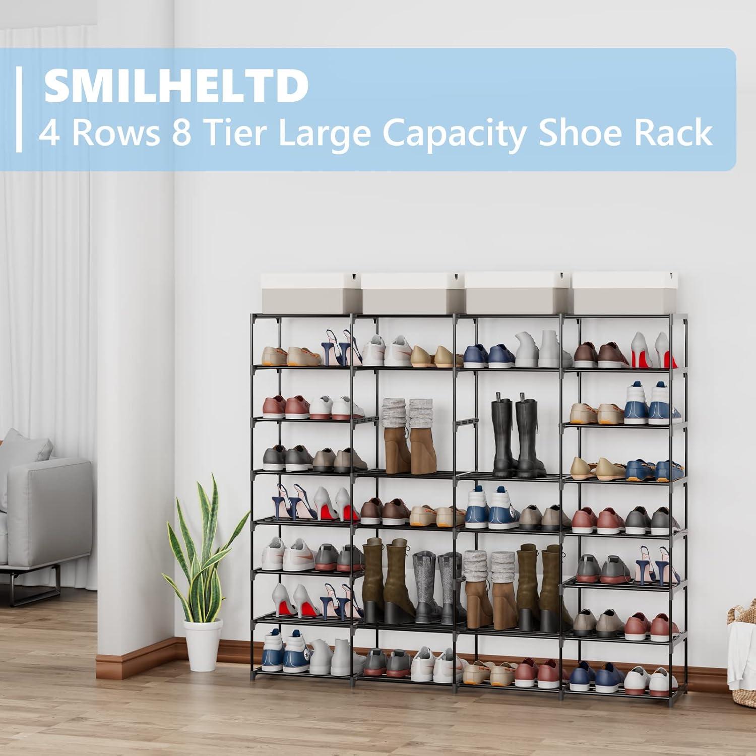 Large Black Metal Stackable 8-Tier Shoe Rack