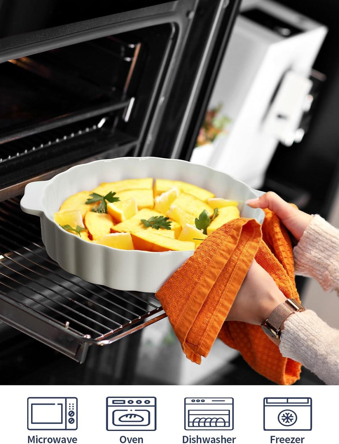 MASTER CRAFT WINDOW AND DOOR Ceramic Pie Pan For Baking,13Inch Round Baking Dish With Double Handle,Pie Plate With Ruffled Edge-Microwave, Dishwasher, And Oven Safe