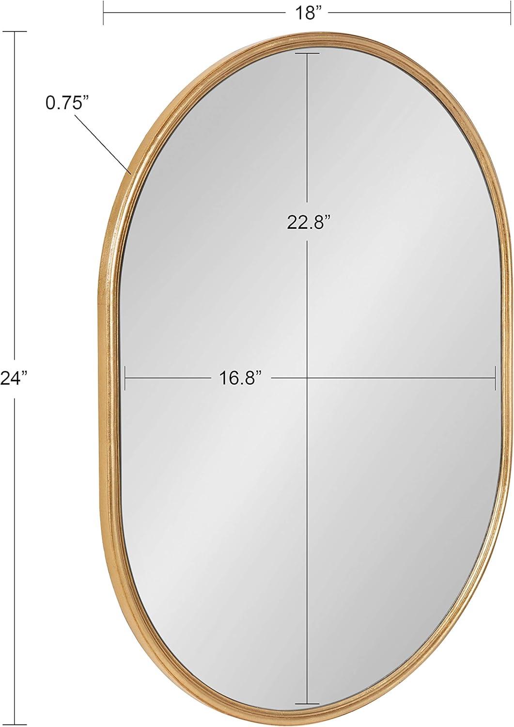 Kate and Laurel Caskill Mid-Century Oval Mirror, 18" x 24", Gold, Capsule-Shaped Accent Mirror for Entryway, Living Room, or Bathroom