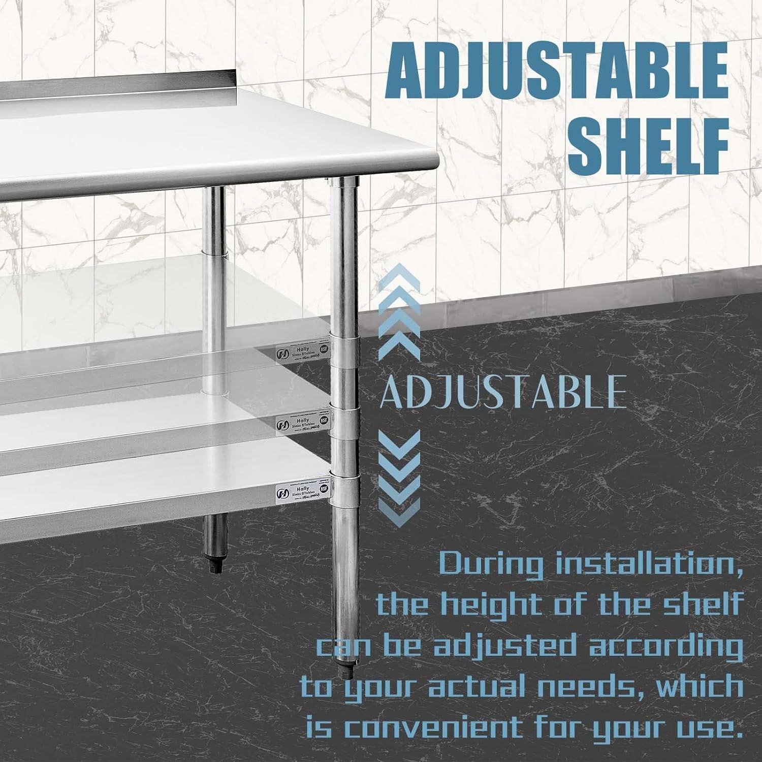 HARDURA Stainless Steel Prep & Work Table 30 x 48 Inches NSF Heavy Duty Commercial with Undershelf and Backsplash, Galvanized Legs for Commercial Food Prep