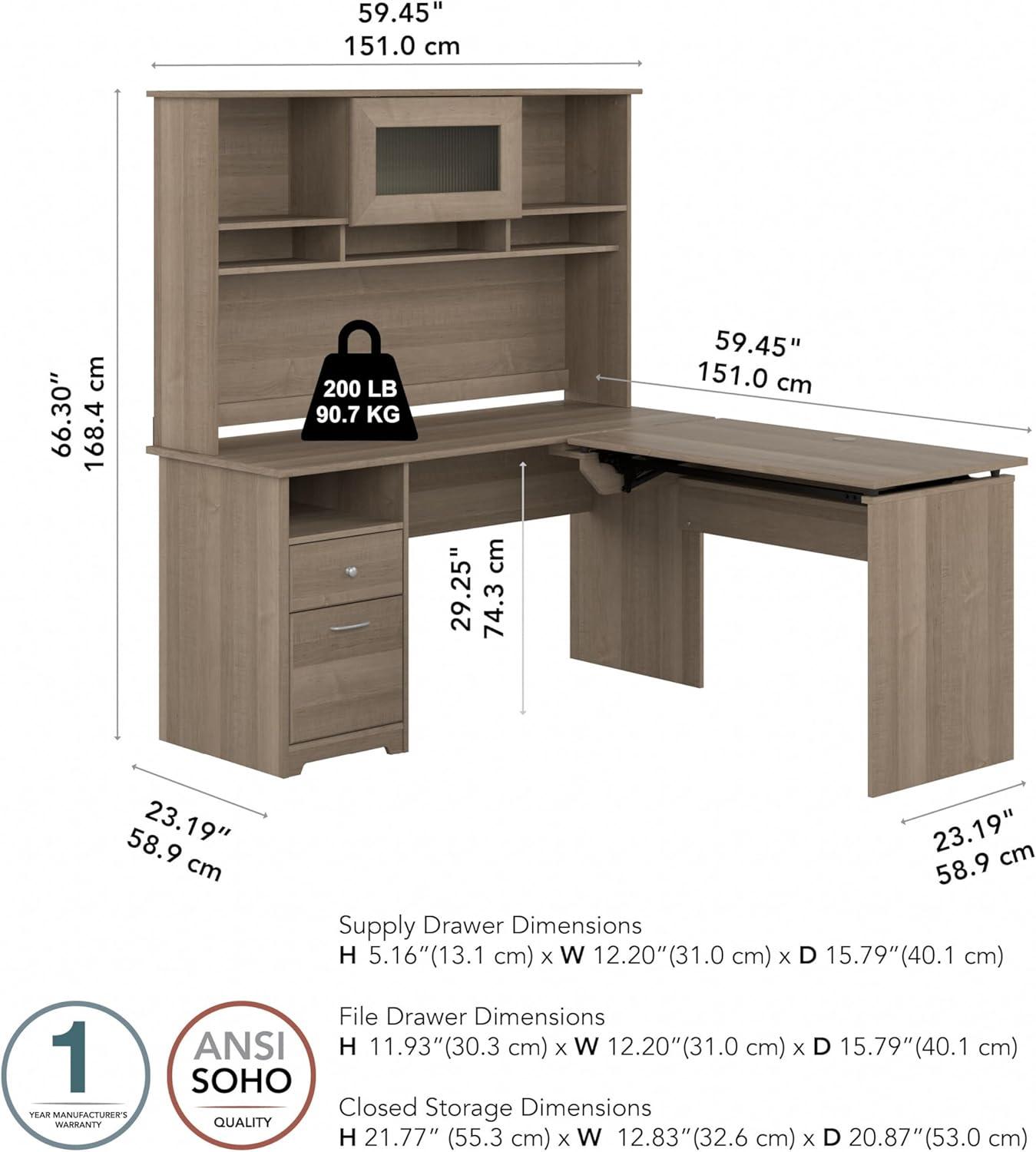 Cabot 60W Sit to Stand L Shaped Desk with Hutch in Modern Gray - Engineered Wood