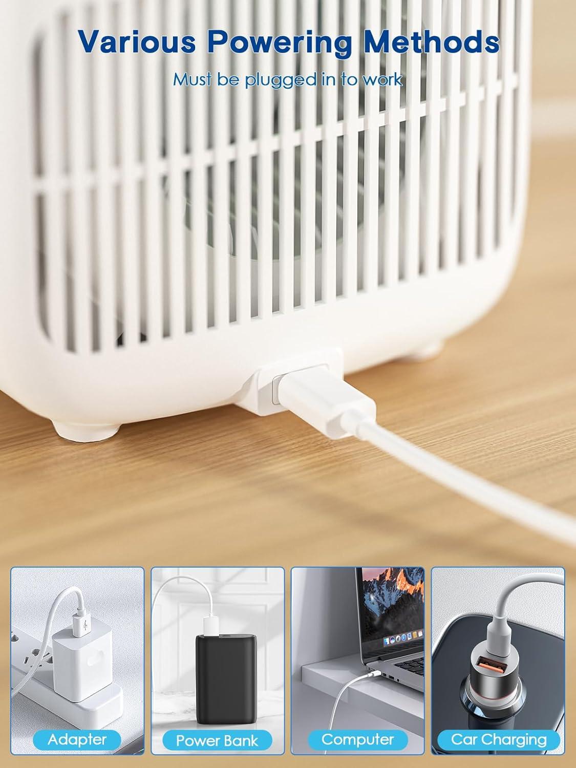 Compact White Bladeless Desk Fan with LED Light