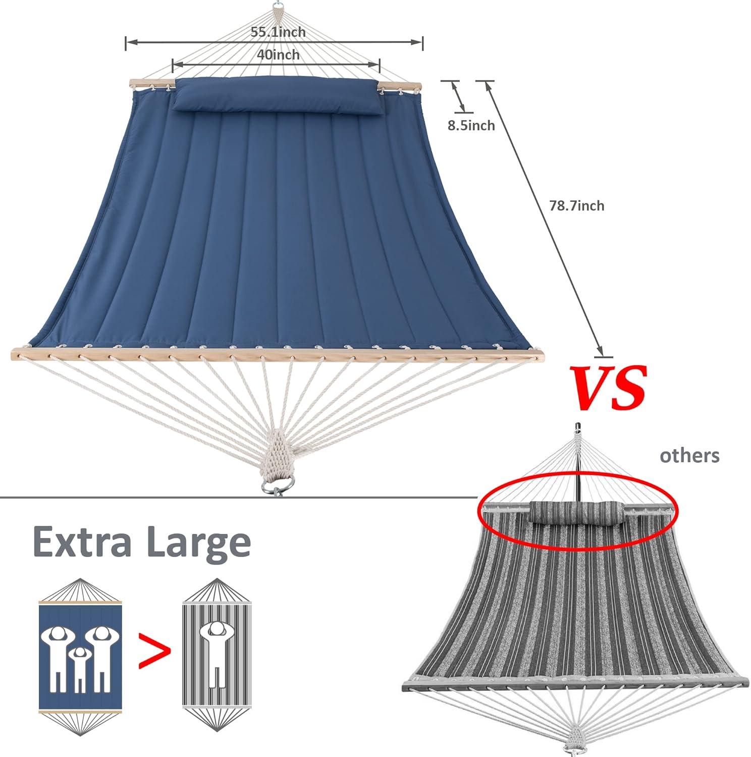 Sunnydaze Quilted Double Fabric 2-Person Hammock with Curved Arc Wood Stand - 400 lb Weight Capacity/13' Stand - Catalina Beach