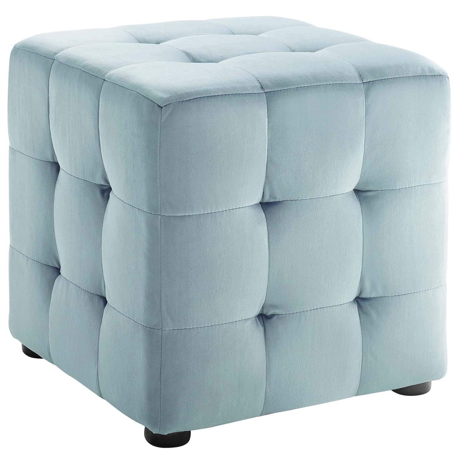 Modway Contour Tufted Cube Performance Velvet Ottoman in Light Blue