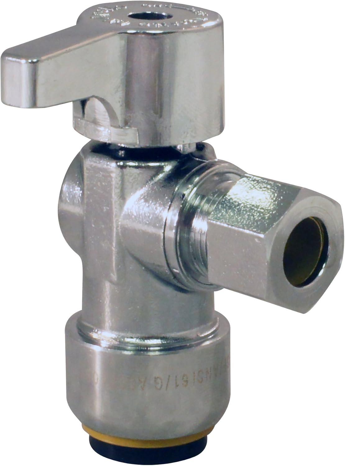 Tectite FSBVA1238C 1/2 in. Chrome-Plated Brass Push-to-Connect x 3/8 in. O.D. Compression Quarter-Turn Angle Stop Valve