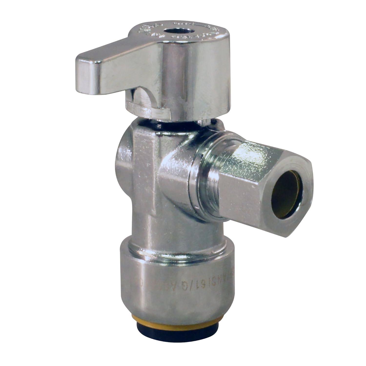 Tectite FSBVA1238C 1/2 in. Chrome-Plated Brass Push-to-Connect x 3/8 in. O.D. Compression Quarter-Turn Angle Stop Valve