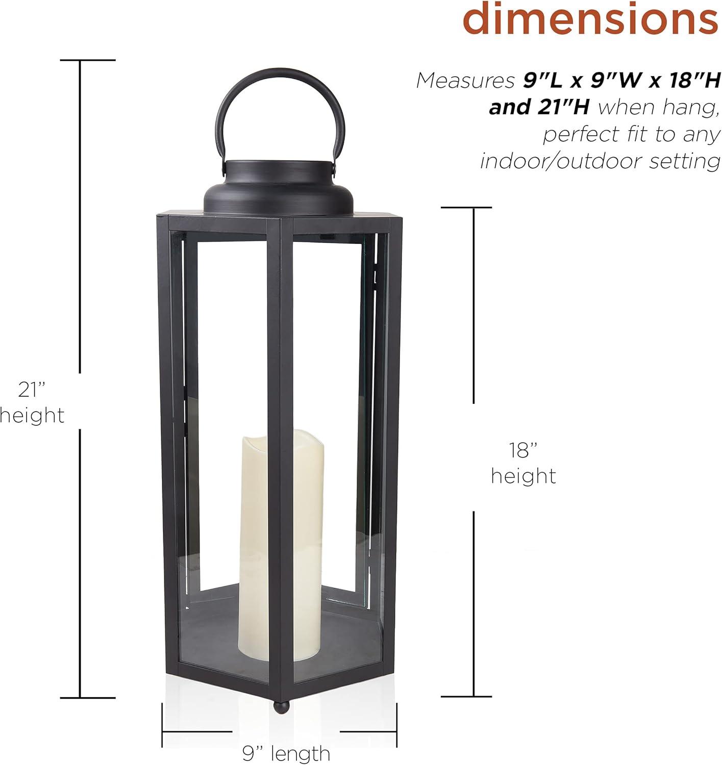 Black 18" Hanging Iron Candle Lantern with LED Lights