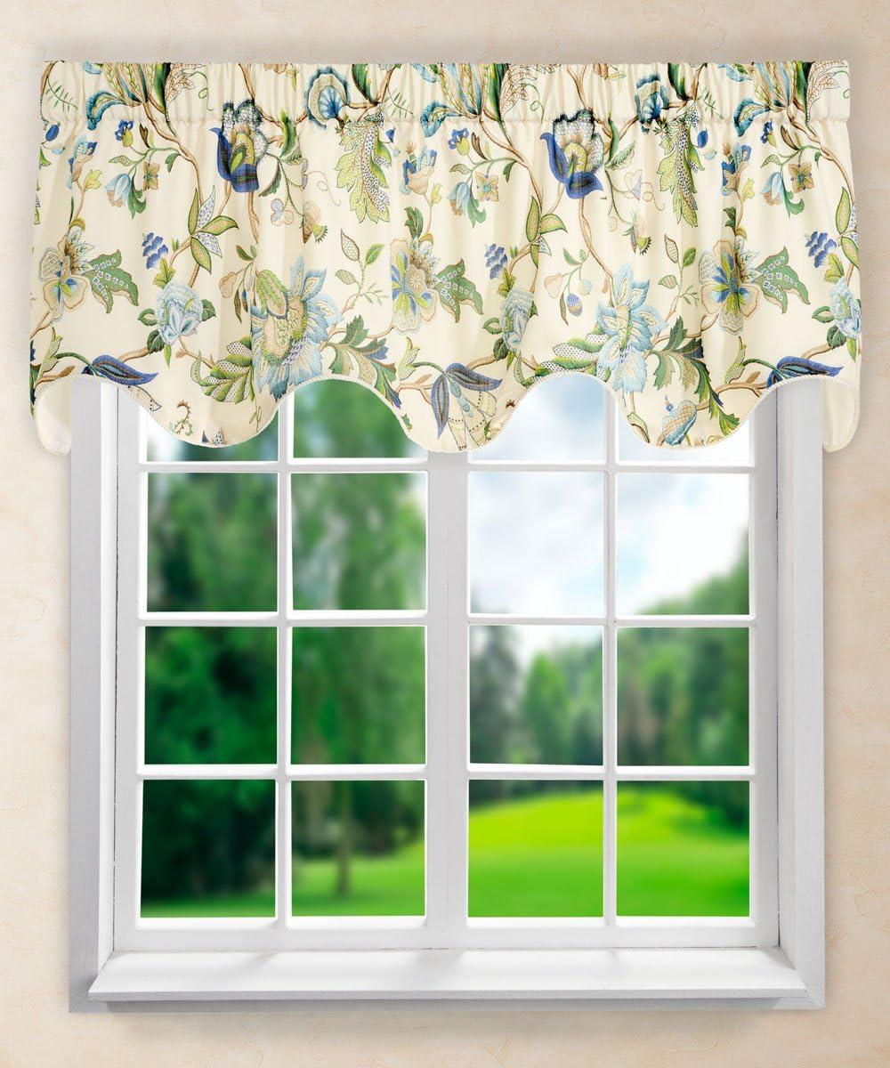 Brissac Blue Floral Polyester Scallop Window Valance