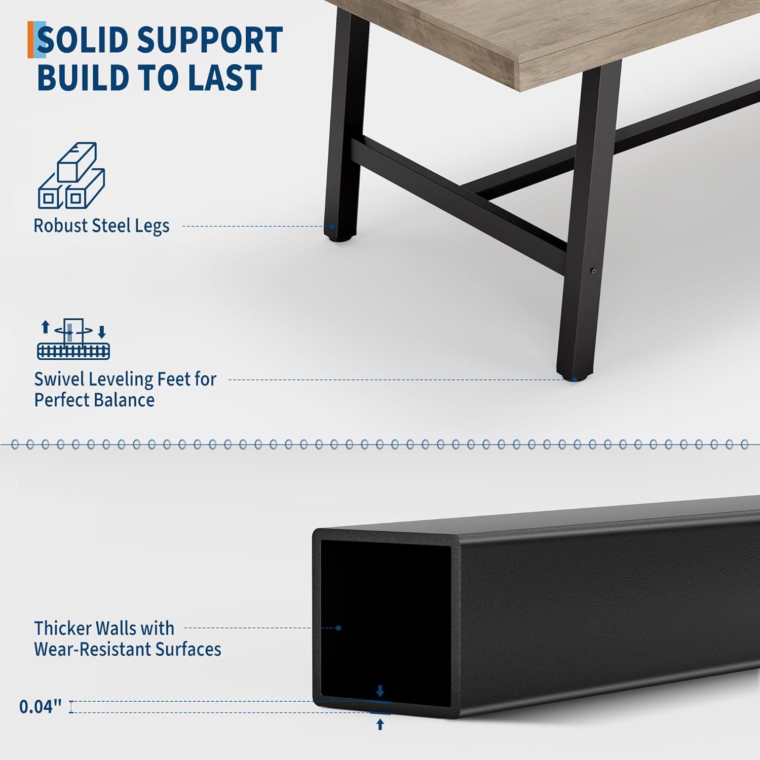 Industrial Dining Table for 6~8 People, 78.7" Long Rectangle Dining Tables, Wooden Kitchen Table