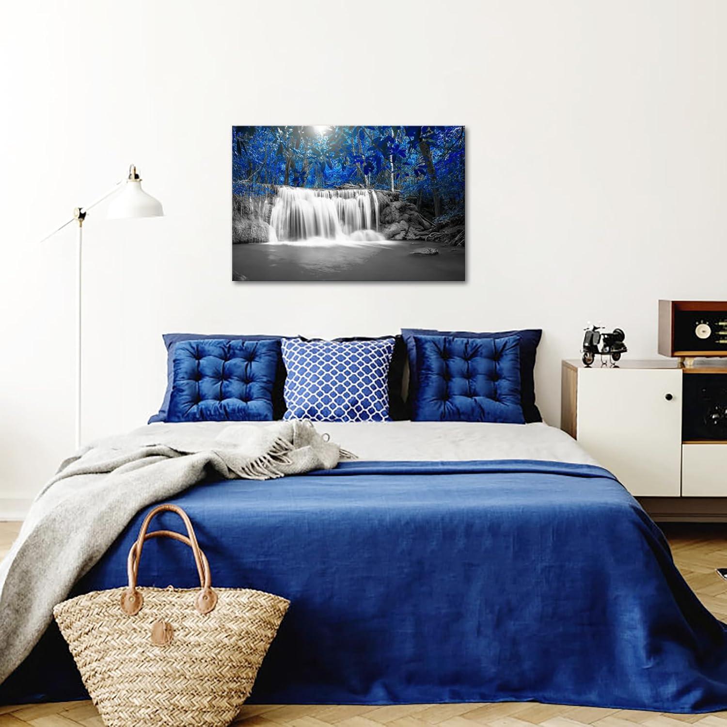 Blue and Black Waterfall Landscape Canvas Print for Kids 24x36