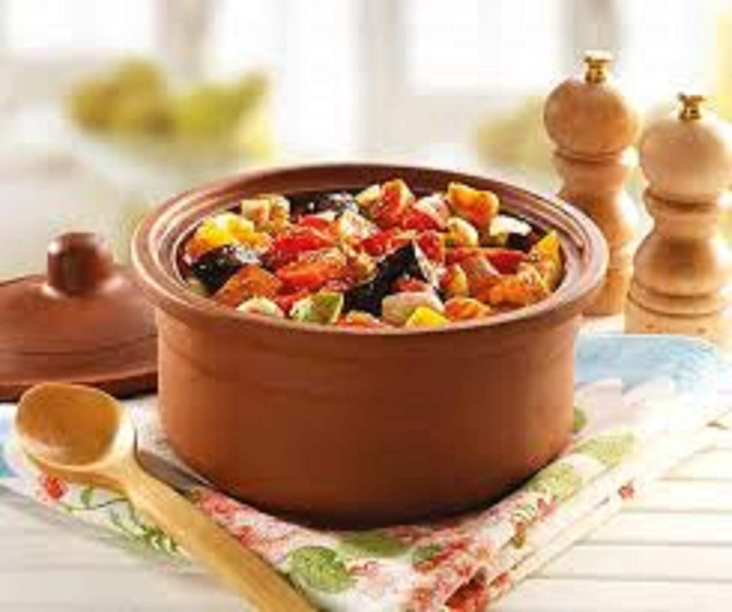 Earthen Clay Yogurt Pot, Glazed Terracotta Cookware, Clay Casserole Dish, 2.5 qt