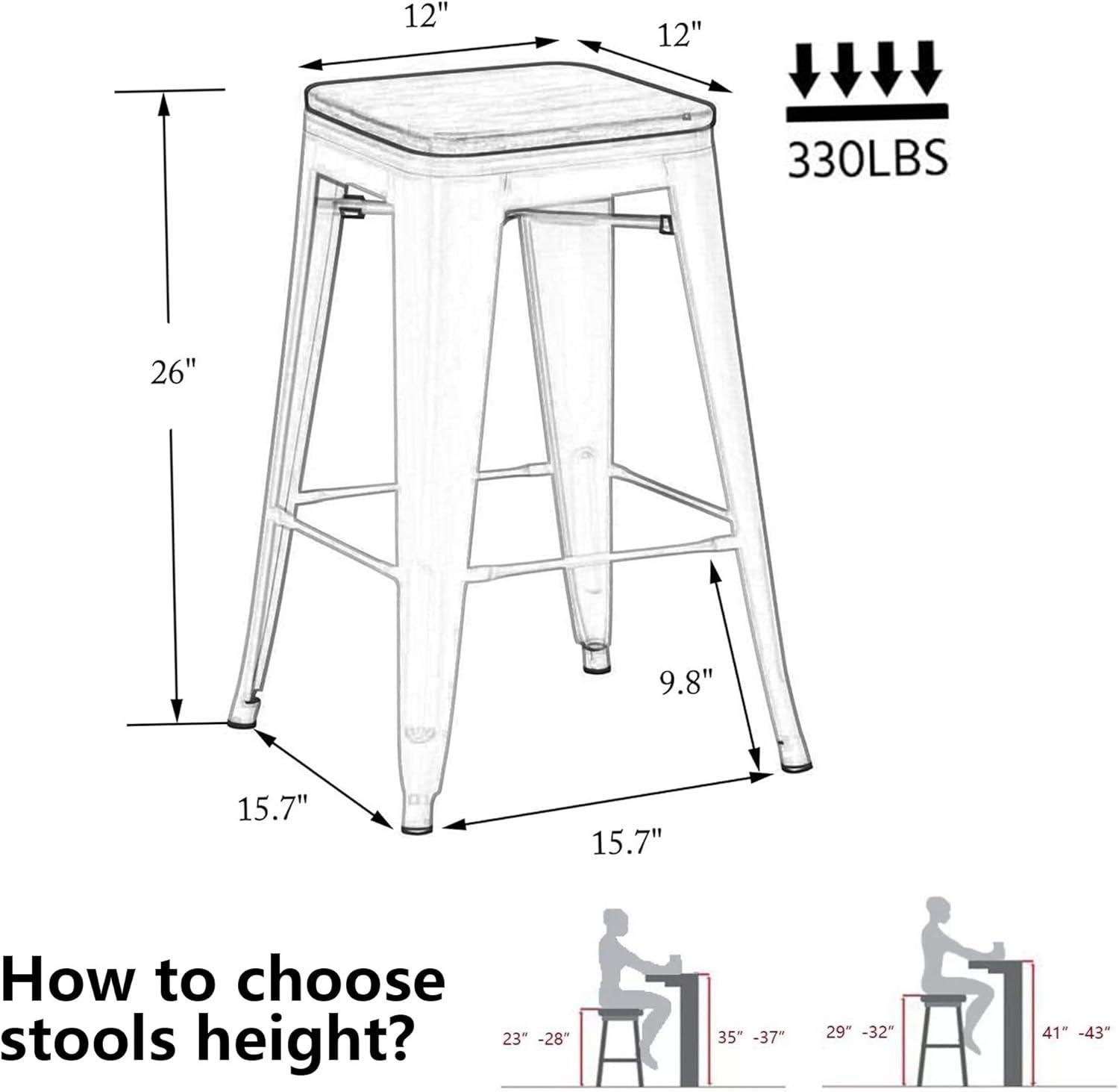 Tyslan Bar Stools Industrial Counter Height Bar Stools Stackable Backless Barstools Set of 4 for Kitchen(26 inch, Silver)