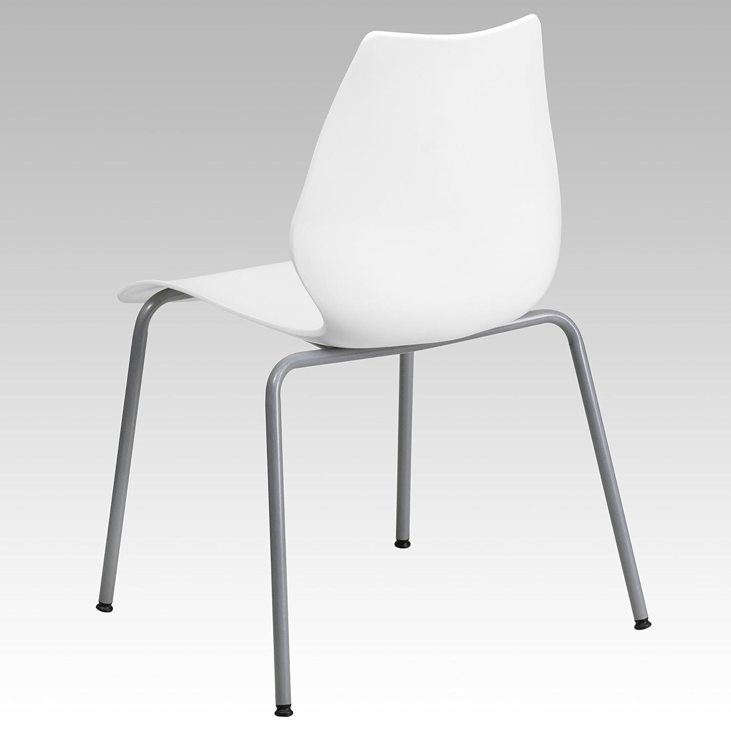 Flash Furniture Hercules Series Modern Plastic Stacking Event/Waiting Room Chairs, Ergonomic Lobby Chairs with Contoured Seats, Set of 5, White/Silver