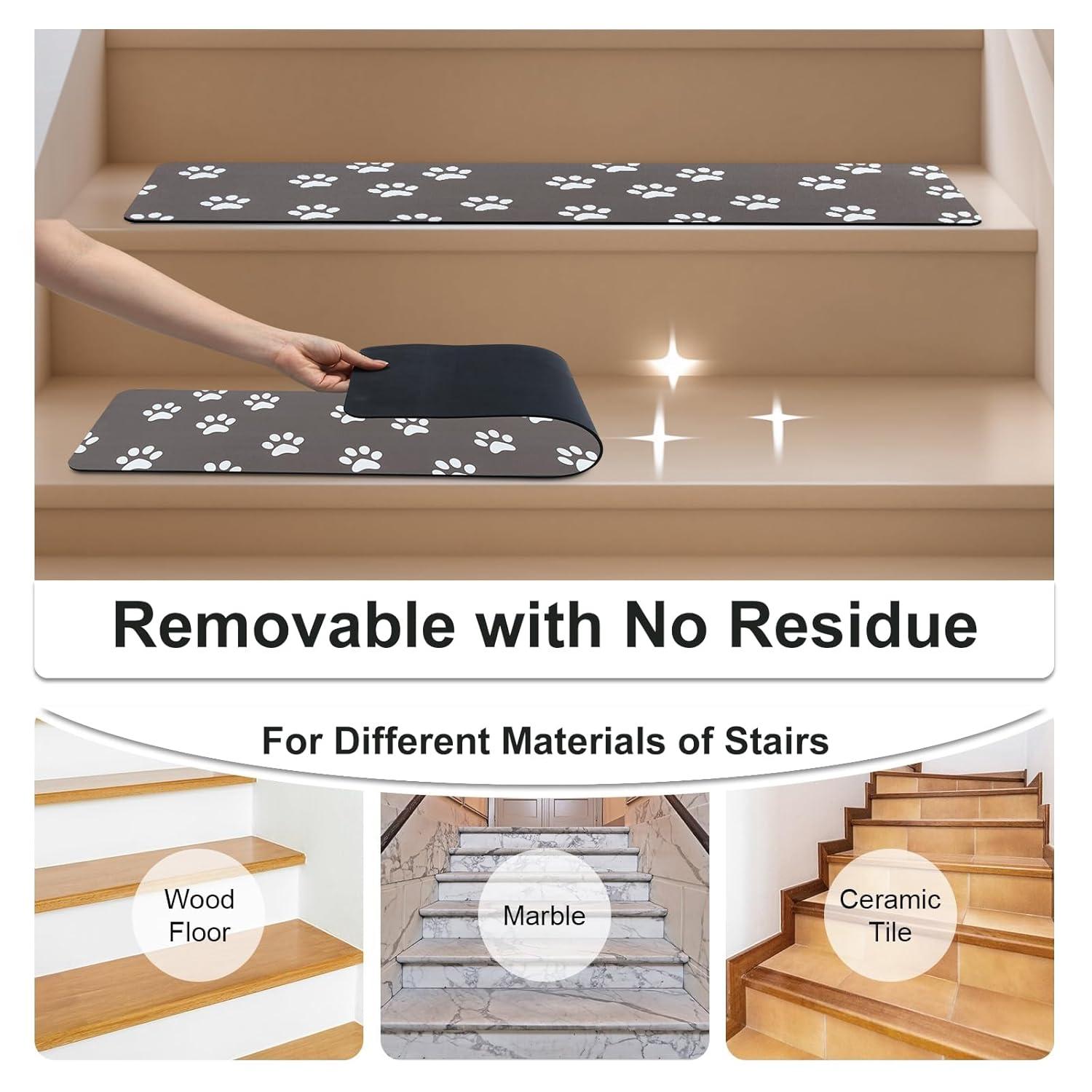 Bungalow Rose Stair Treads Non Slip For Wooden Steps, 15PCS 8"X30" Grey Rubber Backing Stair Runner Mats, Washable Reusable Carpet For Stairs Rugs Indoor Safety Staircase Step Treads For Kids Elders Dogs