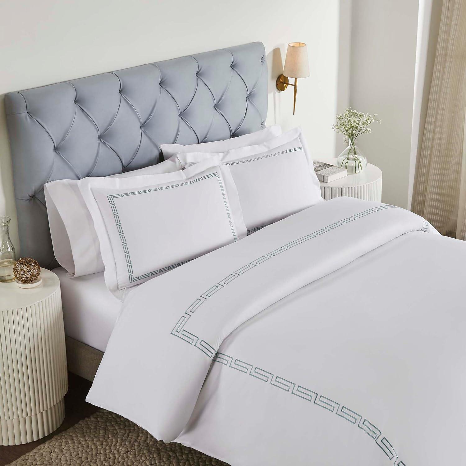 Superior Harrison Cotton Greek Key Embroidered 3 Piece Duvet Cover Set by Superior