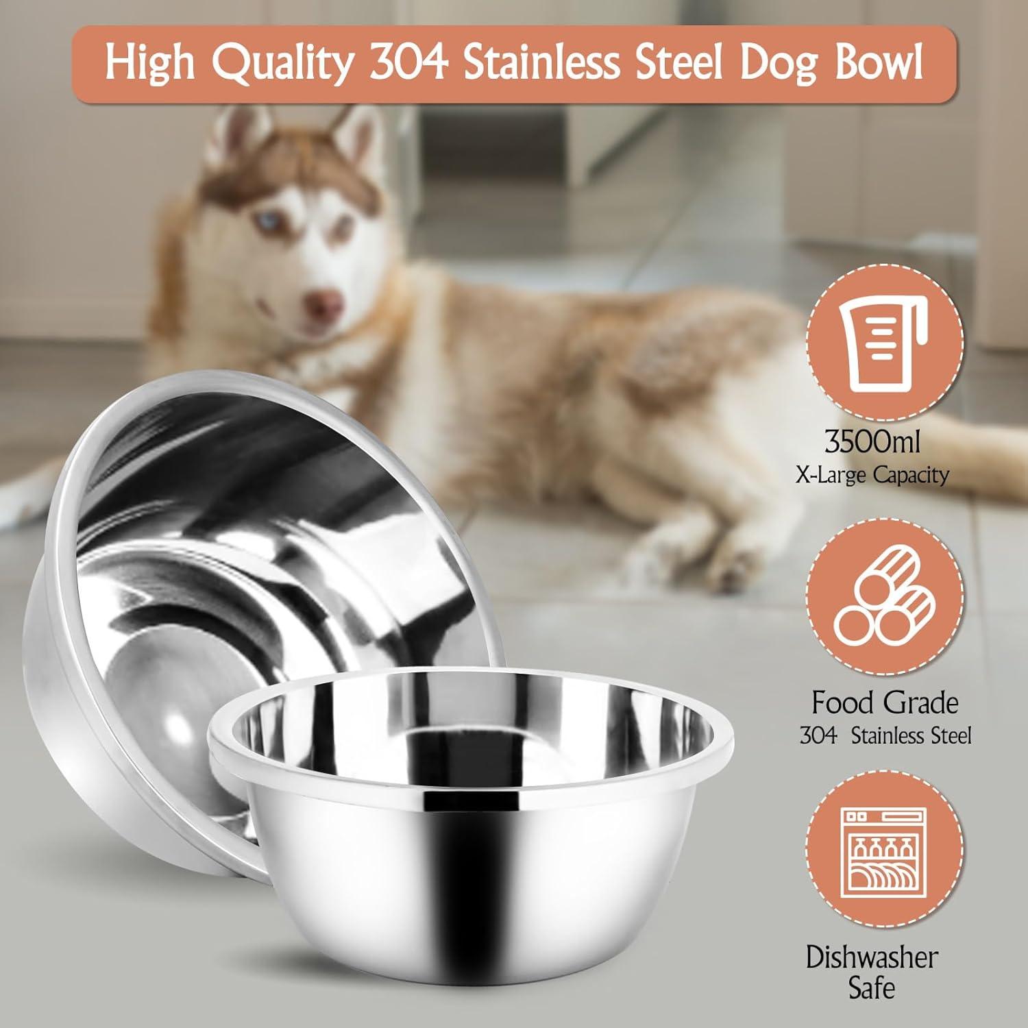 Elevated Dog Bowls for Large Dogs, Raised Dog Bowl Stand with Two X-Large Stainless Steel Dog Bowls for Extra Large Dogs, 3.5L Capacity, Rustic Brown