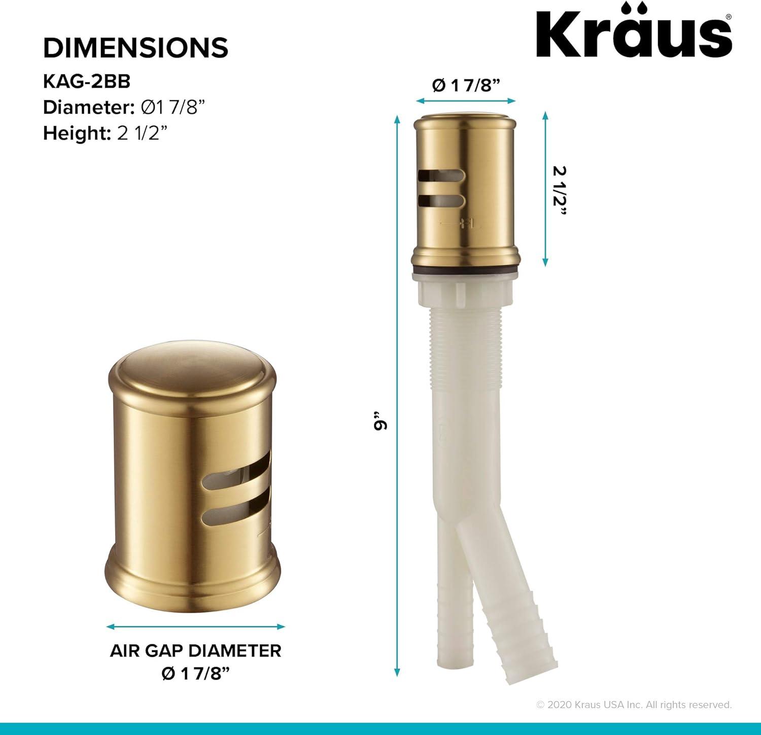 Brushed Brass Dishwasher Air Gap Kit with Solid Brass Cap