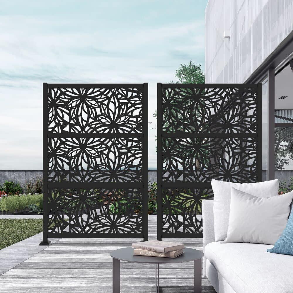 Freesia Black Decorative Screen Panel with Framed Lattice