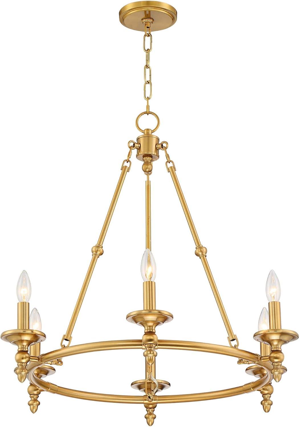 Stiffel Warm Antique Brass Wagon Wheel Chandelier 28" Wide Farmhouse Rustic 6-Light Fixture for Dining Room Living House Foyer Kitchen Island Entryway