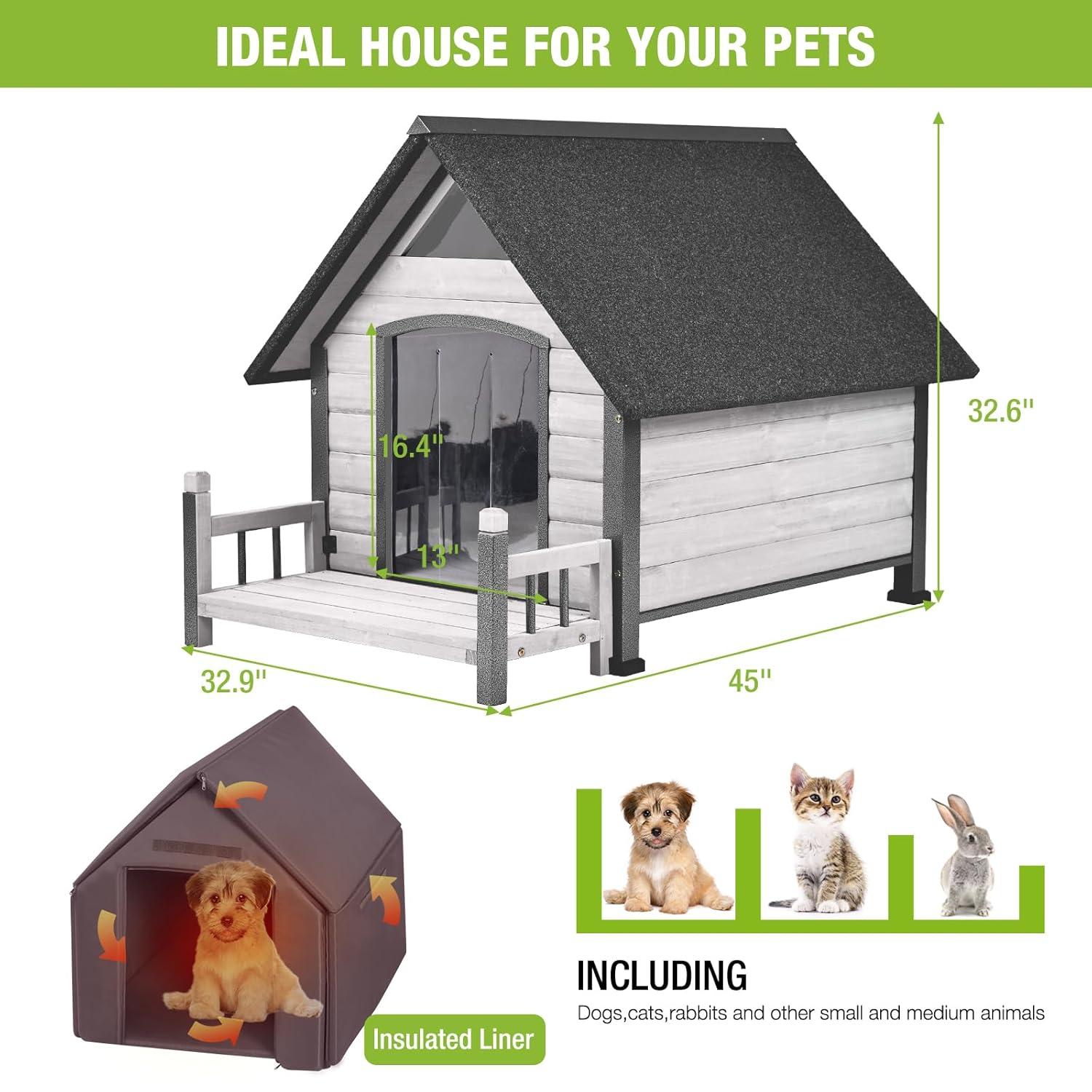 Aivituvin-AIR81-IN Medium Insulated Dog House Gray 32.9"(L) x 45" (W) x 32.6"(H)