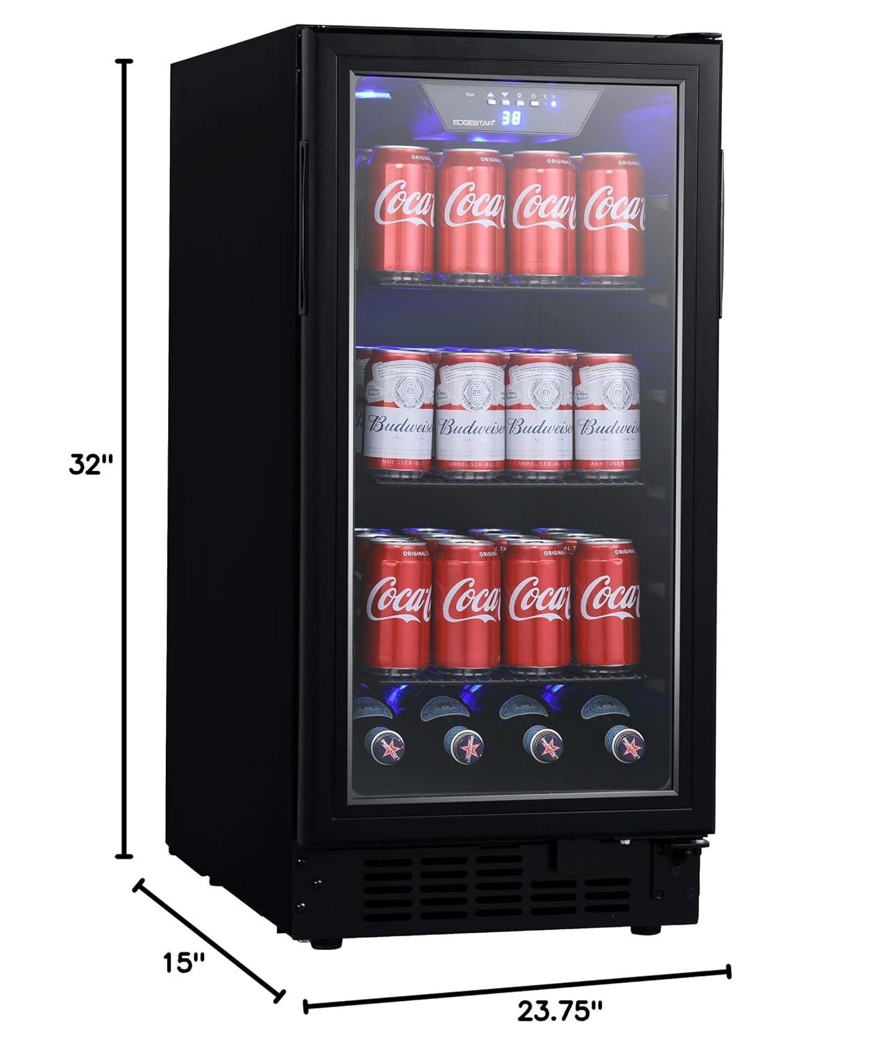EdgeStar 15-in W 80 -Can Capacity Black Built-in/Freestanding Indoor Beverage Refrigerator with Glass Door