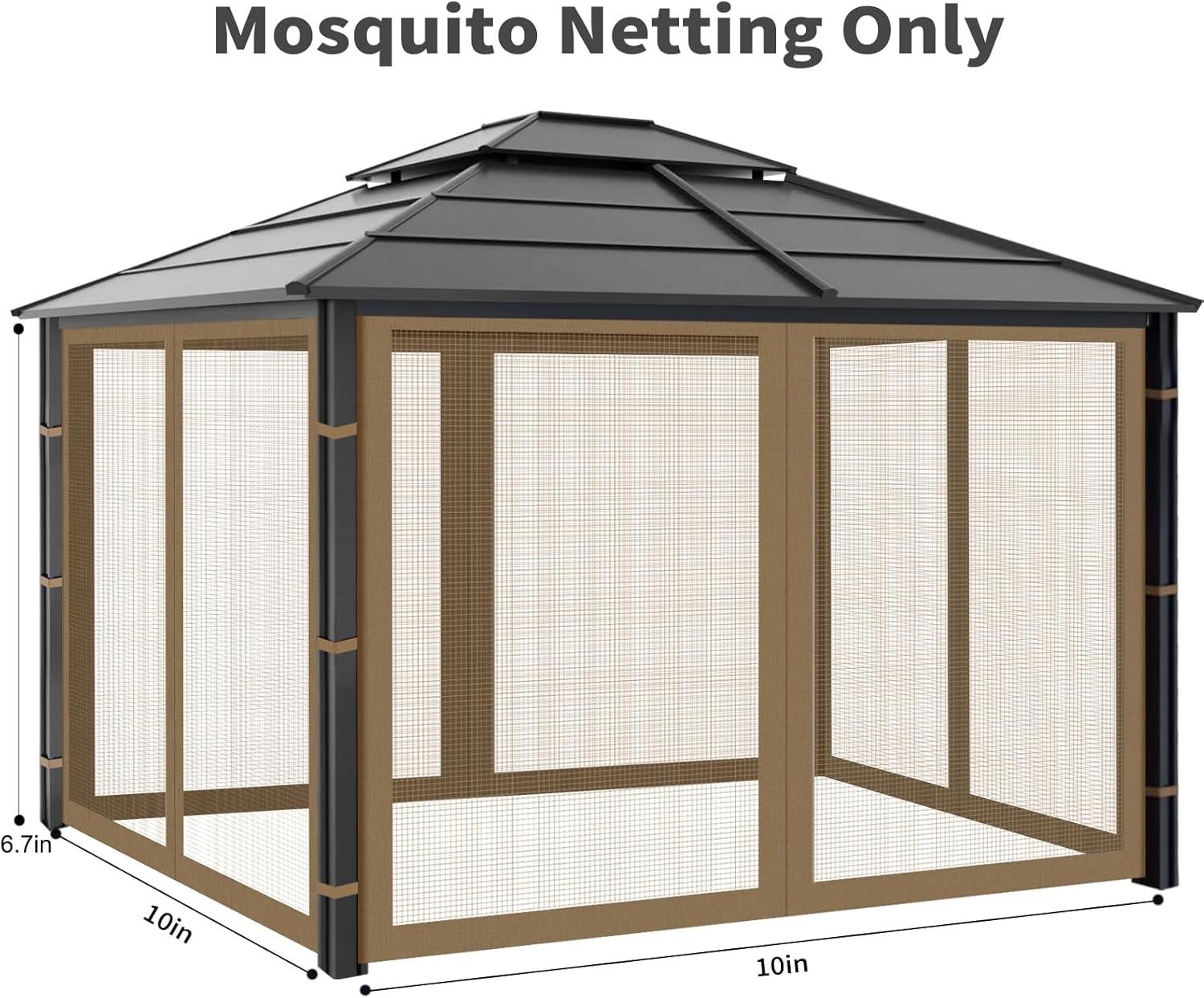 Brown 10x10 Waterproof Gazebo Mosquito Netting with Zipper