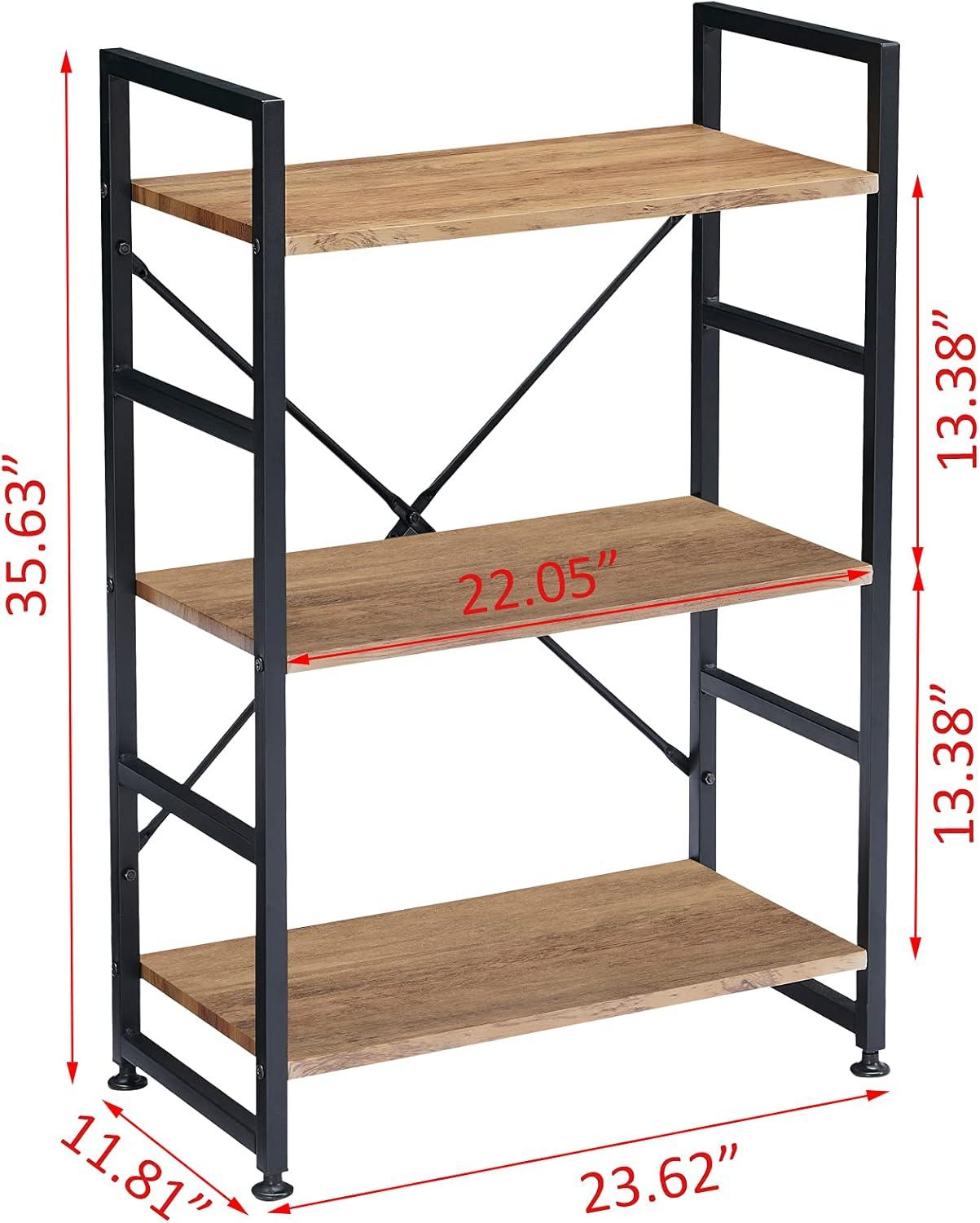 Rustic Brown 3-Tier Wood and Metal X-Frame Bookshelf