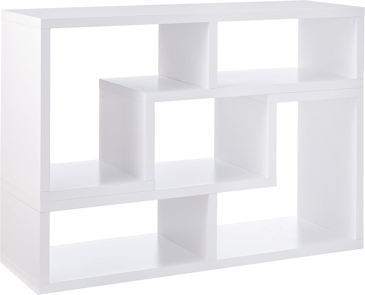 Modern White Convertible TV Console and Bookcase with L-Shaped Shelves