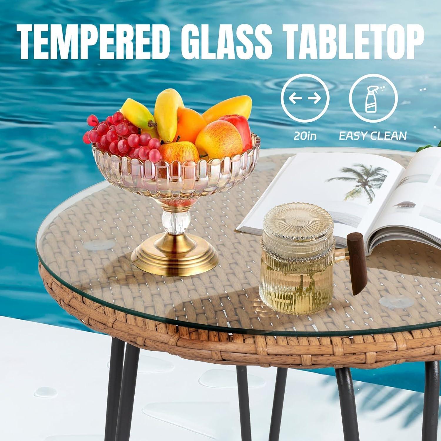 Black Steel and Wicker 3-Piece Patio Bistro Set with Beige Cushions