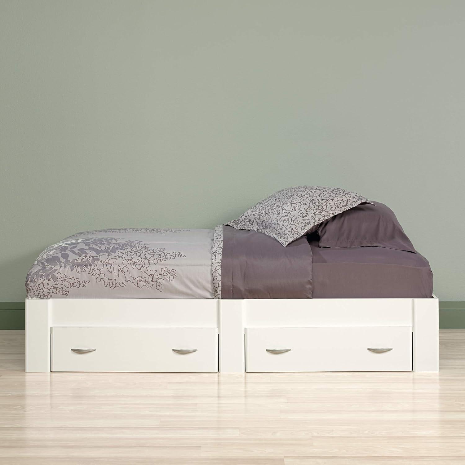 Soft White Twin Platform Bed with 2 Storage Drawers