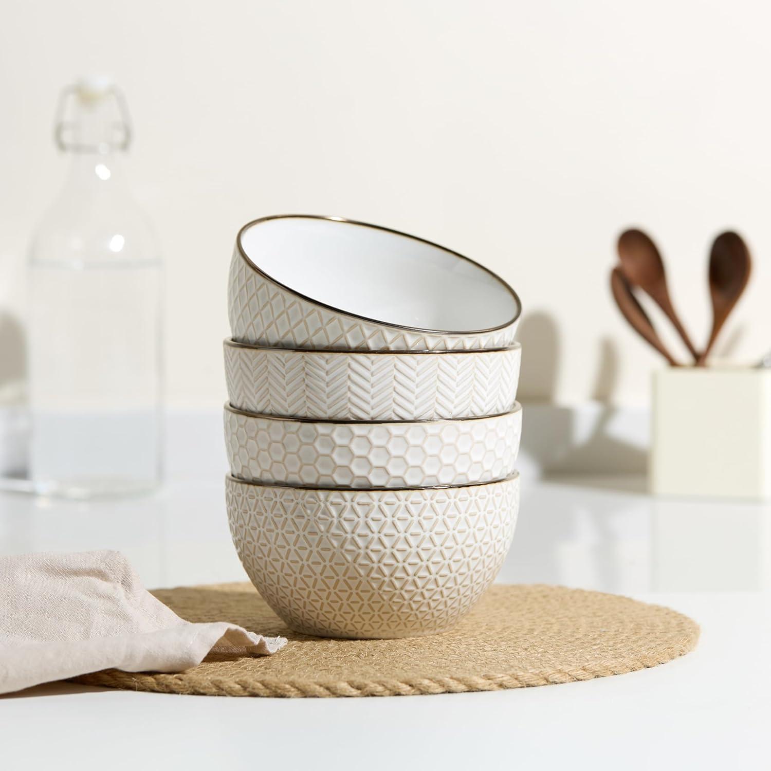 Kook Ceramic Cereal Bowls, 22 oz, Set of 4, Narbonne Collection