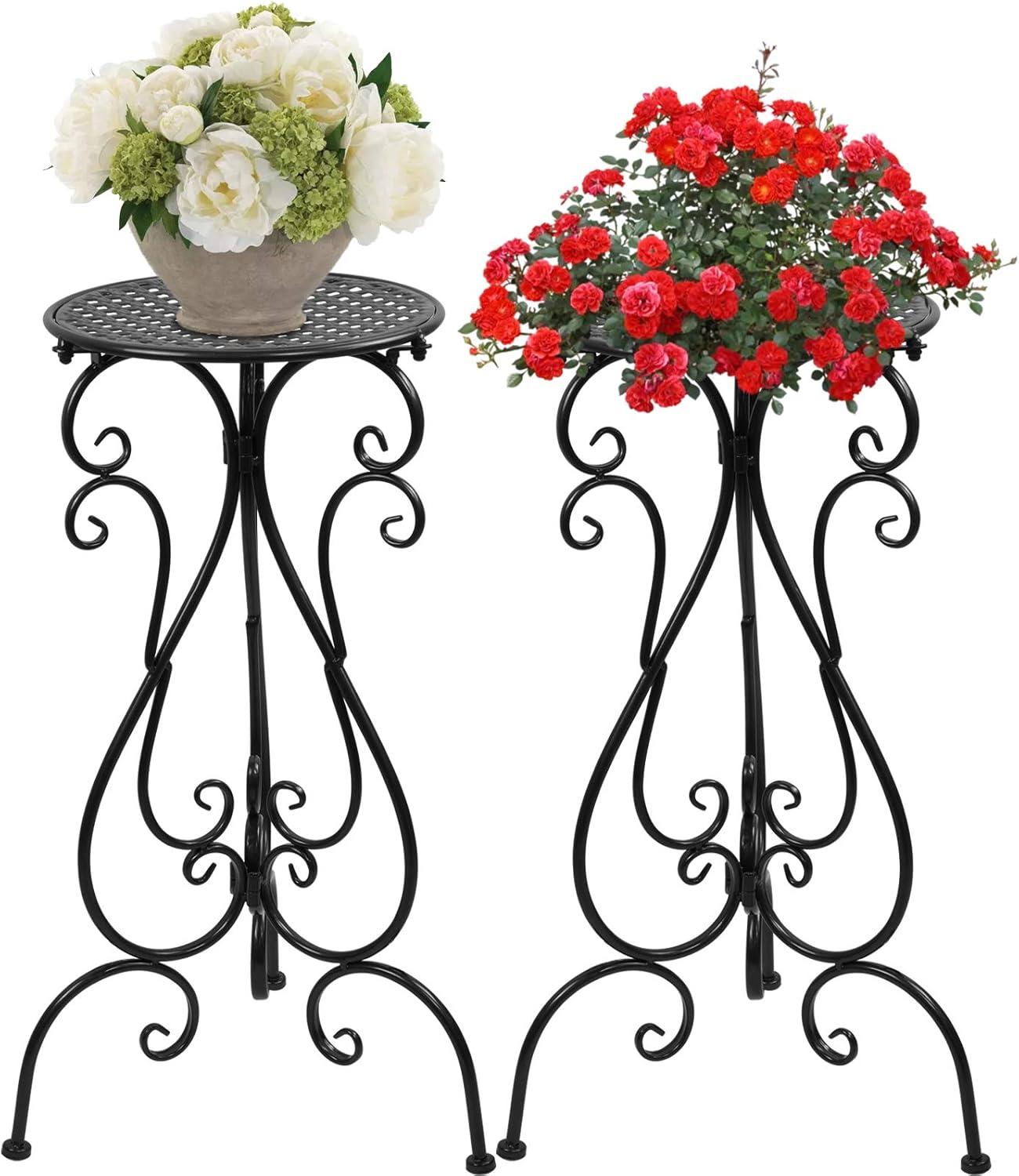 Black Wrought Iron 22.5" Tall Plant Stand Set