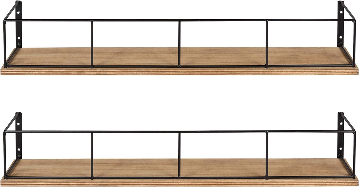 24" x 4" 2pc Decorative Wall Shelf Set Brown/Black - Uniek: Kate & Laurel No Assembly, Wood & Metal