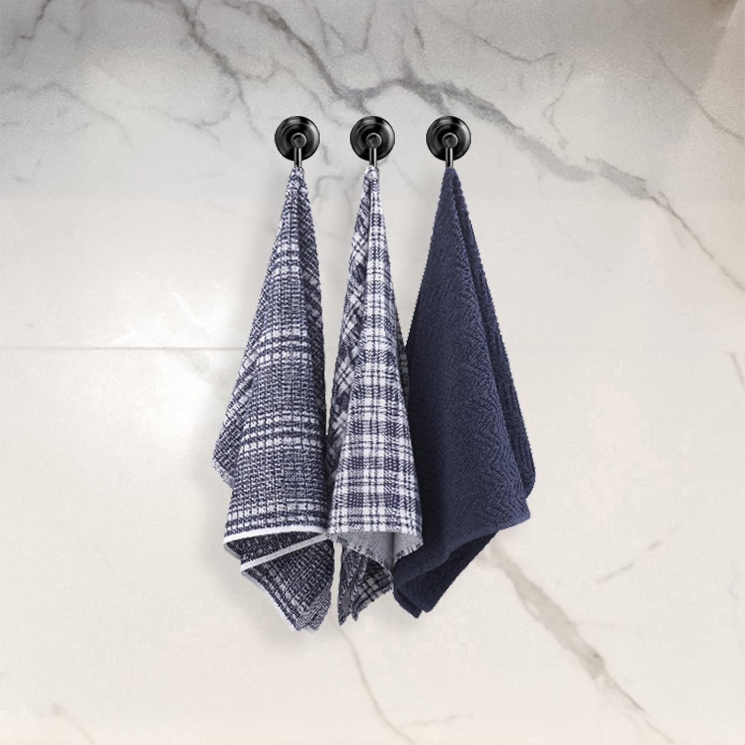 Navy and White Plaid Cotton Kitchen Towels Set of 3