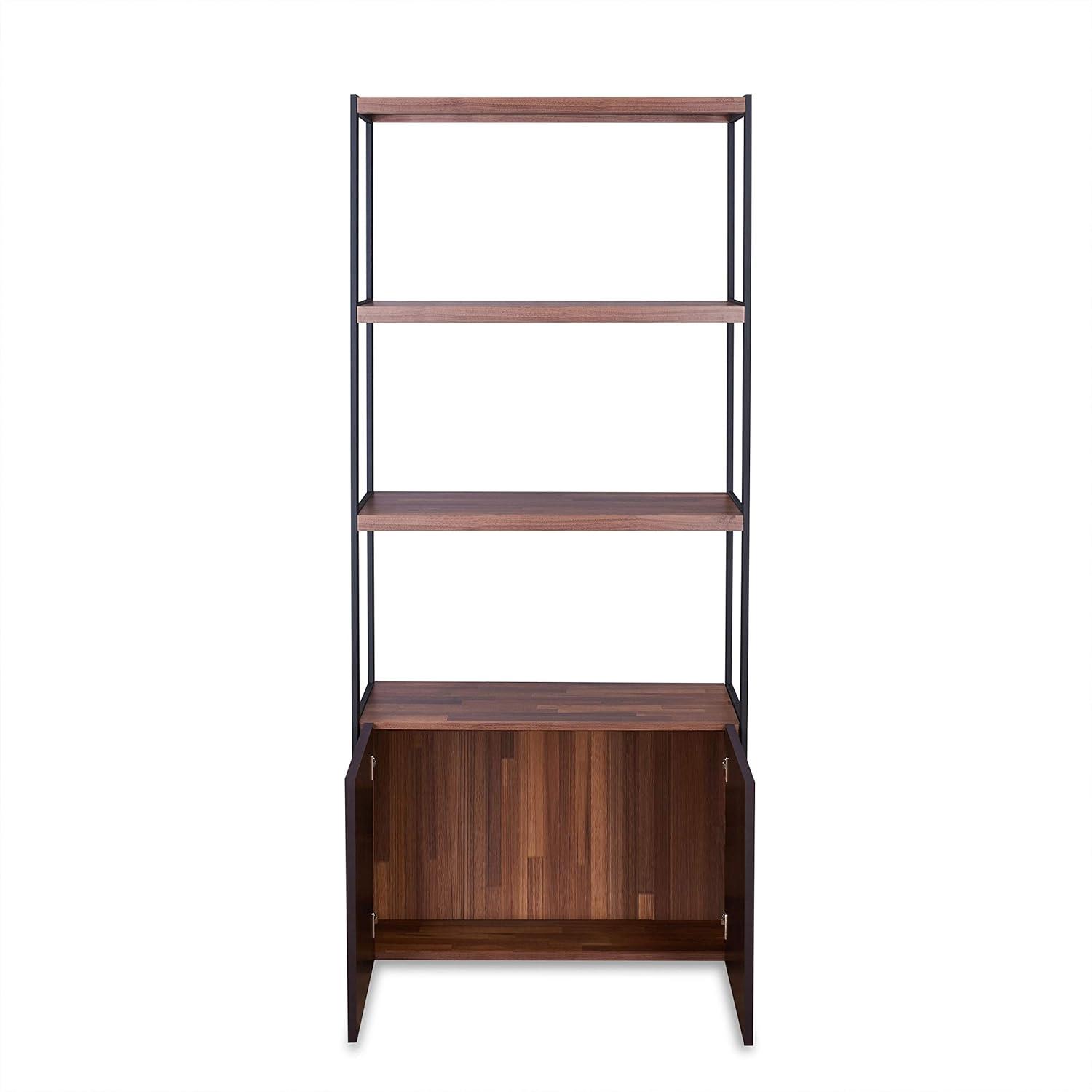 ACME Sara 3 Shelf Wooden Bookcase with 2 Doors in Walnut and Sandy Black