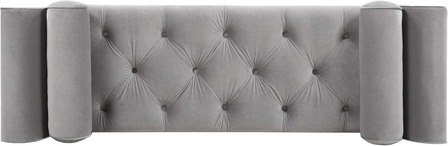 TiramisuBest Tufted Flared Arm Entryway Bench, Upholstered Long Accent Bench with Pillows, Solid Wood Legs,Gray, 64.5¡±