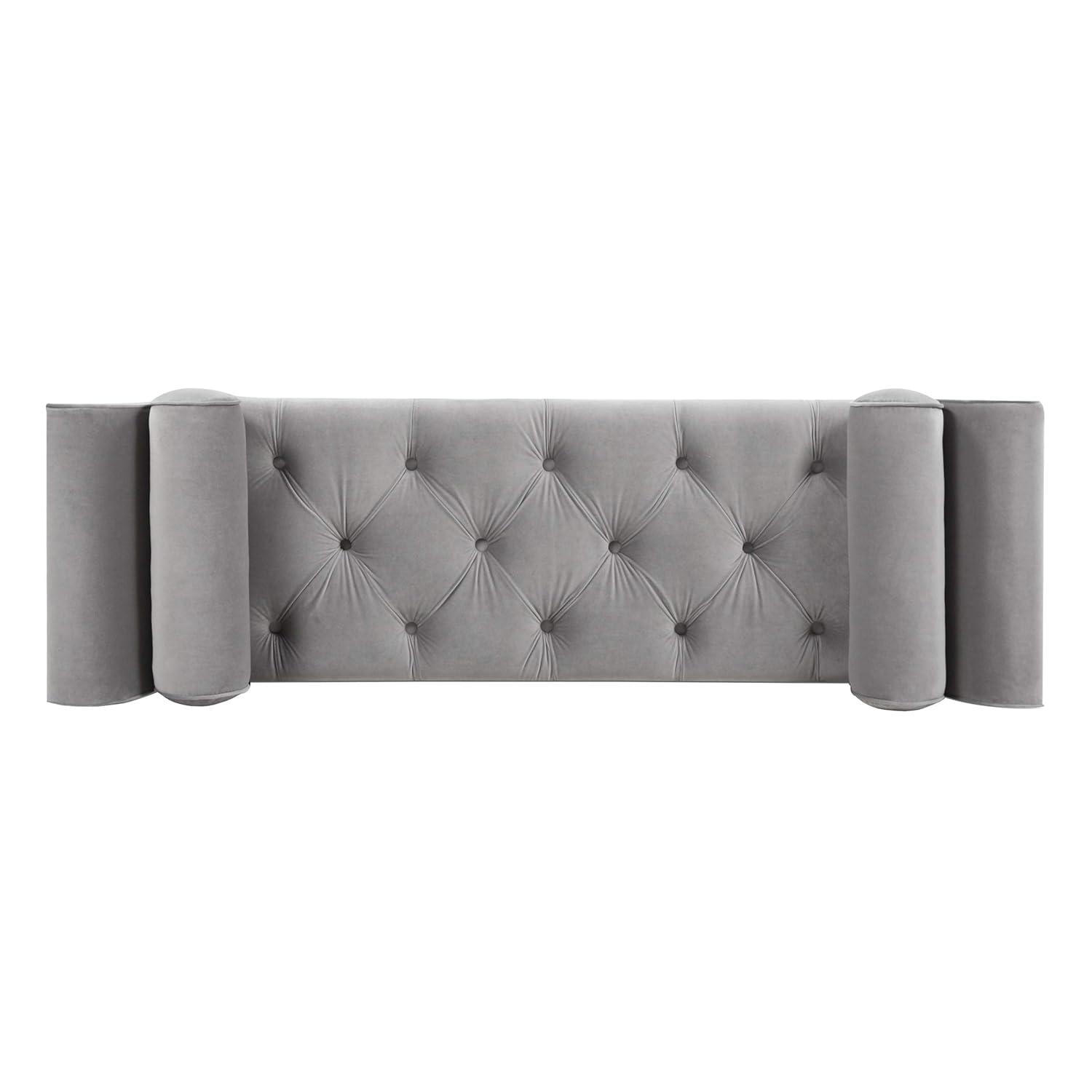 TiramisuBest Tufted Flared Arm Entryway Bench, Upholstered Long Accent Bench with Pillows, Solid Wood Legs,Gray, 64.5¡±