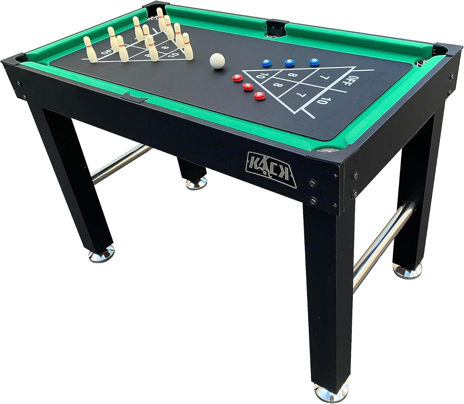 KICK Hexad 48″ 6-in-1 Multi Game Table (Black) - Combo Game Table Set - Billiards, Foosball, Glide Hockey, Table Tennis, Mini-Shuffleboard, and Mini-Bowling for Home, Game Room, Friends and Family!