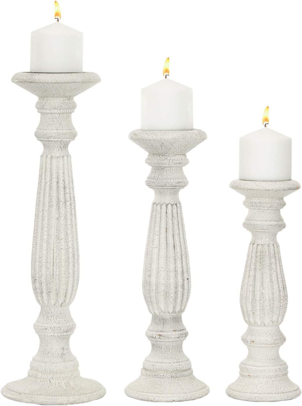 Set of 3 Traditional Wooden Pillar Candle Holders White - Olivia & May: Elegant Mango Wood, Votive Compatible