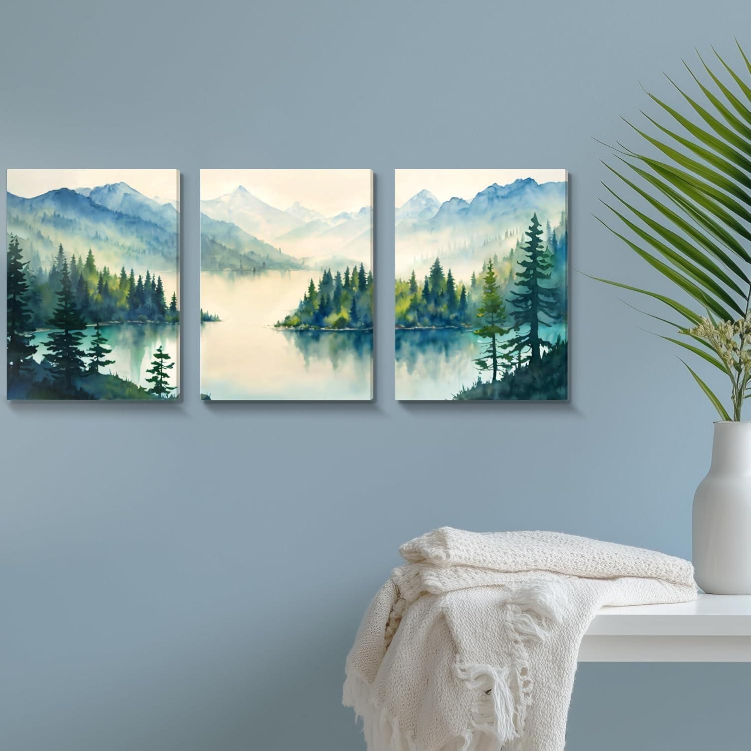 Wall Art for Living Room Modern Wall Decor for Bedroom Office Decor Abstract Mountain Forest Landscapes Ink Painting 3 Piece Framed Canvas Art Prints Ready to Hang Wall Pictures Home Decor