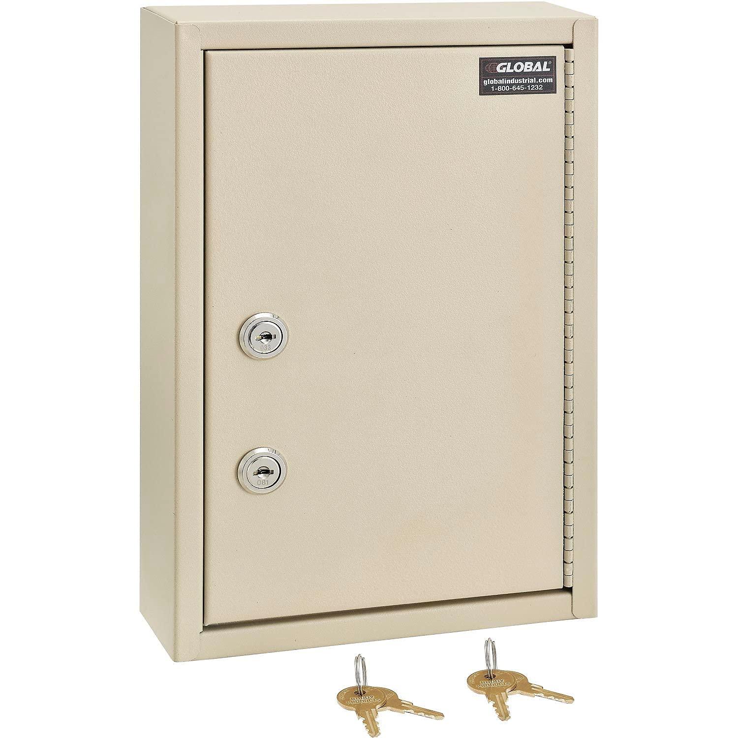 Global Industries  Medical Security Cabinet with Double Key Locks - Beige - 8 x 2.63 x 12.13 in.