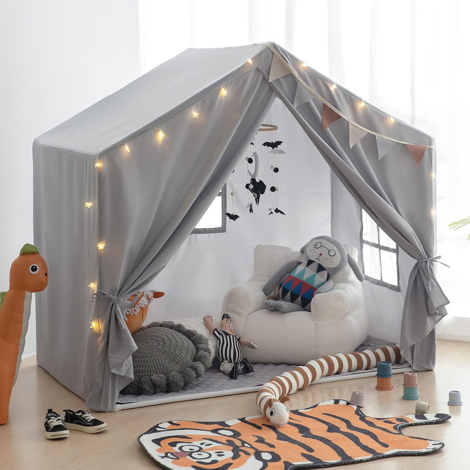 Kids Play Tent with Mat, Large Indoor Playhouse Tent, Kids Play House Tent Castle for Boys and Girls, Play Cottage (Grey)