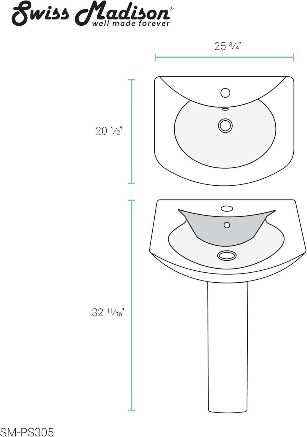 Château Pedestal Bathroom Sink U-Shaped Single Faucet Hole