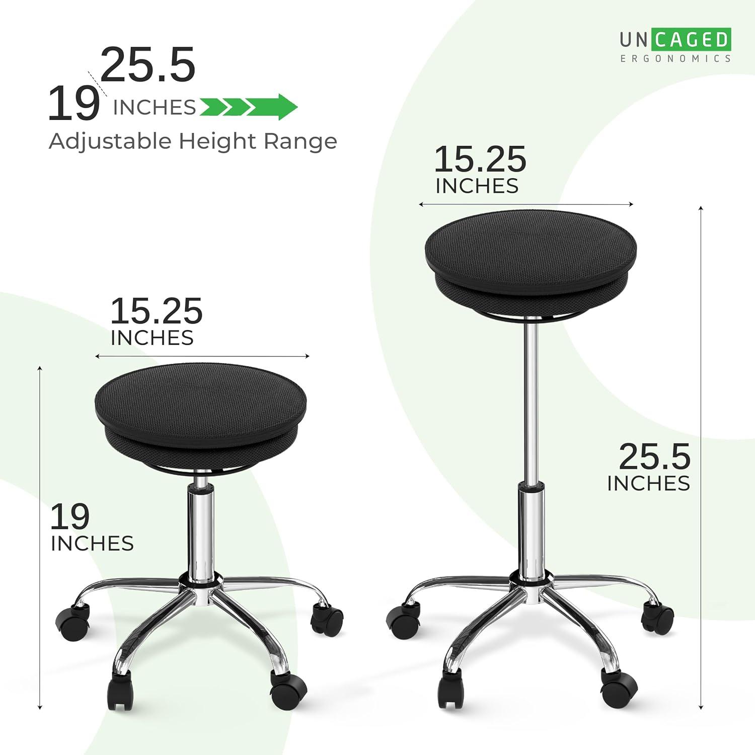 ErgoFlex Adjustable Black Rolling Balance Stool with 5-Star Base