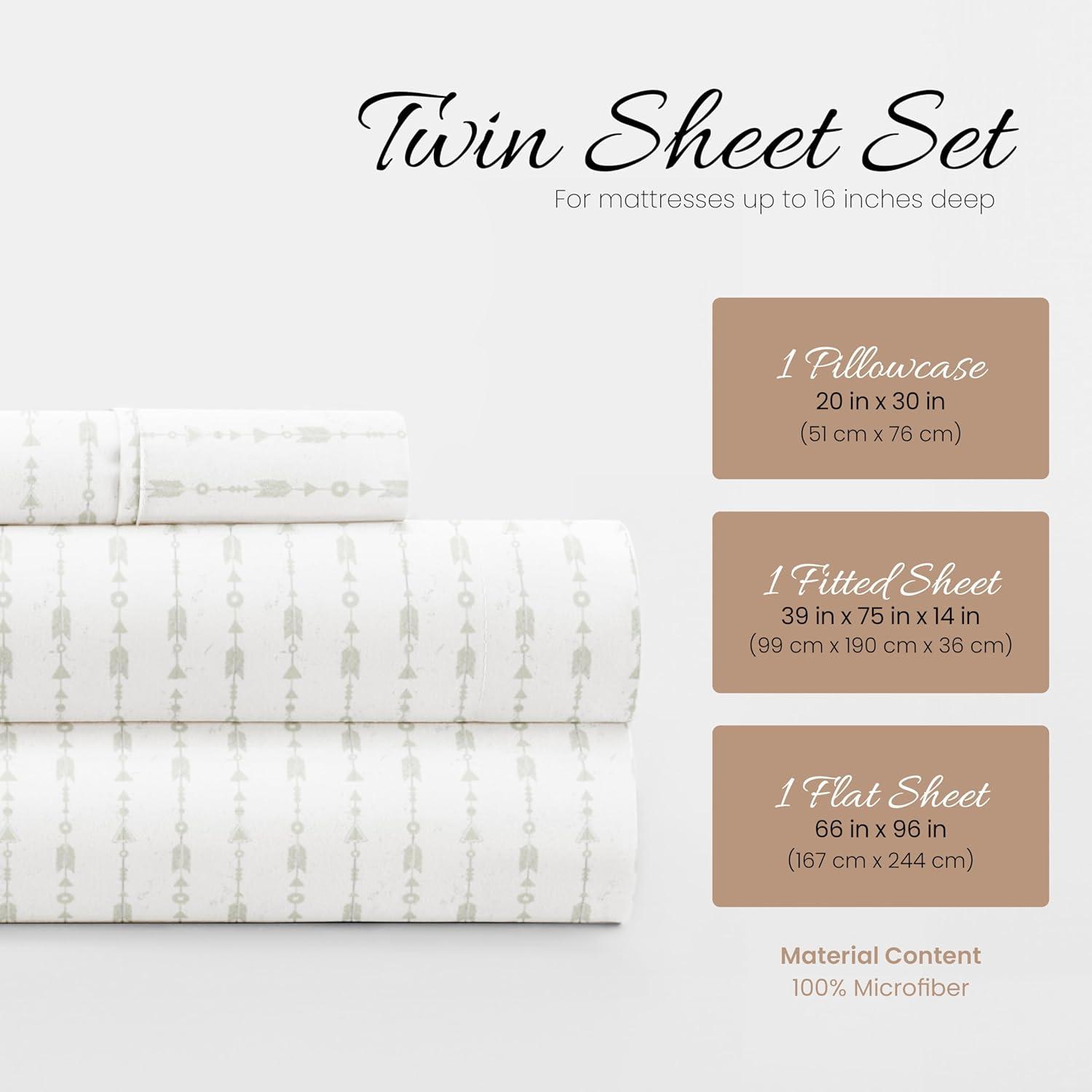 Twin Light Grey Beaded Arrows Cotton Polyester Sheet Set