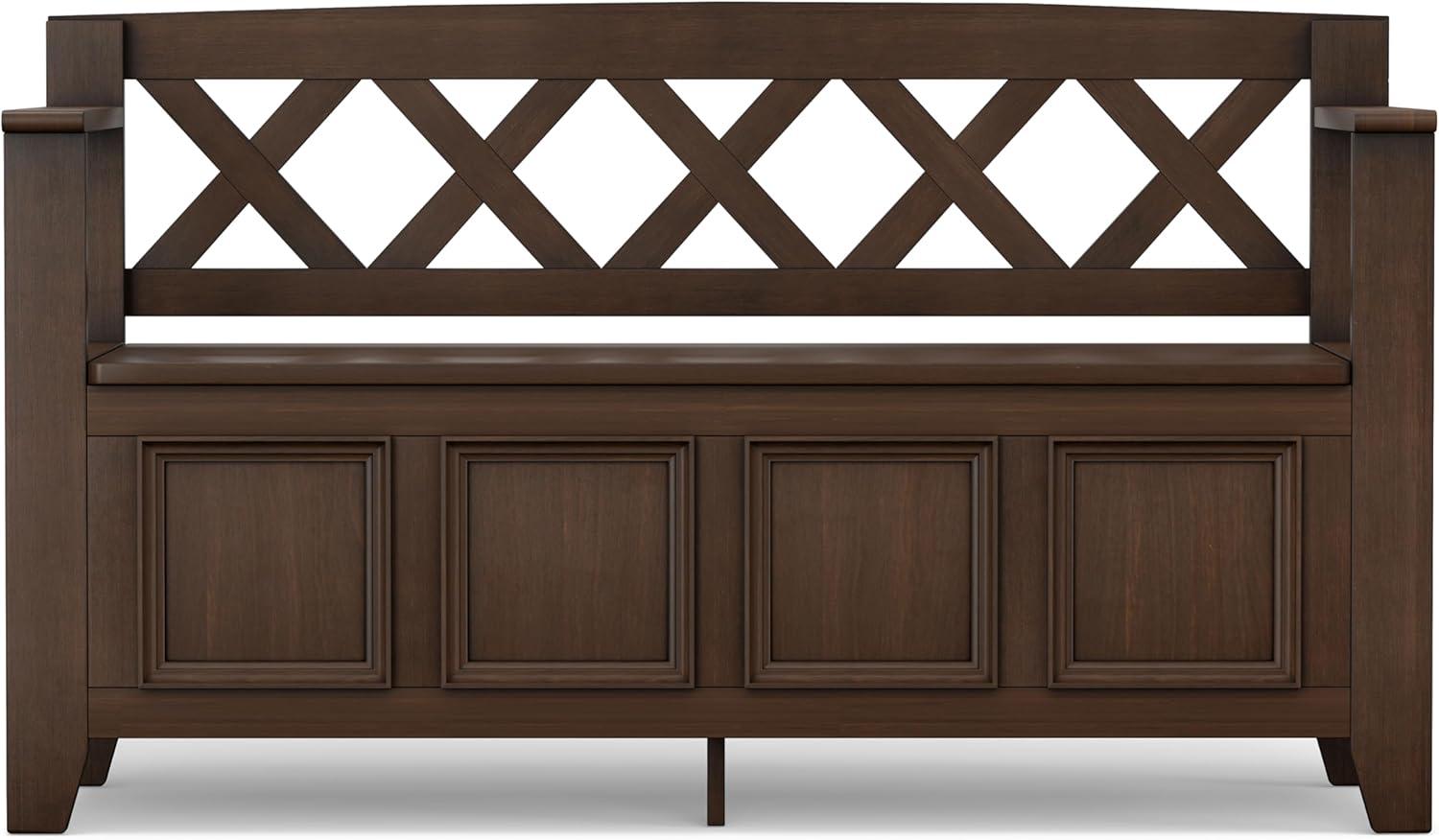 Simpli Home Amherst 48"W Solid Wood Entryway Storage Bench with Lift-Top Lid and Dual Compartments